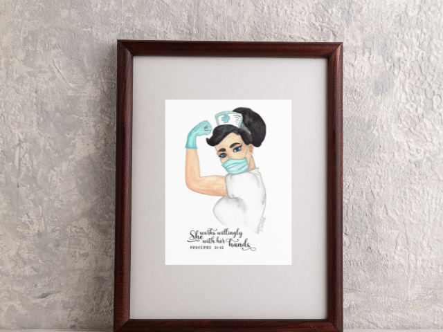 Rosie the Riveter Matted Print 5x7 Matted for 8x10 